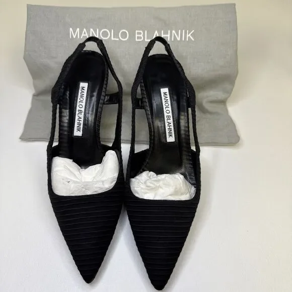 Manolo Blahnik Bretto Satin Slingback Pointy Toe Pumps EU 35.5 - Picture 3 of 16